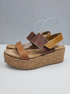 Pedro Garcia Nur Platform Wedge Sandals Womens EU 40 Brown Tan Leather Cork NEW